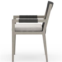 Cheryl Modern Light Grey Cushion Woven Grey Teak Outdoor Dining Arm Chair|