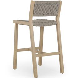 Dion Coastal Beach Light Grey Woven Rope Washed Natural Teak Outdoor Counter Stool|