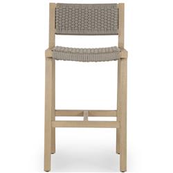 Dion Coastal Beach Light Grey Woven Rope Washed Natural Teak Outdoor Counter Stool|