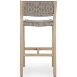 Dion Coastal Beach Light Grey Woven Rope Washed Natural Teak Outdoor Counter Stool|
