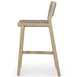 Dion Coastal Beach Light Grey Woven Rope Washed Natural Teak Outdoor Counter Stool|