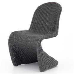 Ivanna Coastal Beach Black Woven Wicker Outdoor Dining Chair|