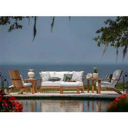 Ashland Modern White Cushion Natural Teak Outdoor Sofa - 73.13"|
