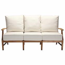 Croquet Coastal Natural Teak White Cushion Outdoor Sofa - 75.75"W|