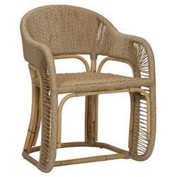 Rina Ellen Coastal Brown Rush Rattan Frame Dining Arm Chair|