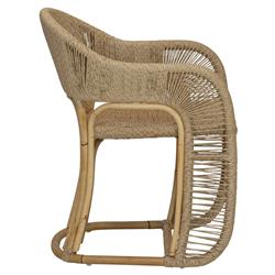 Rina Ellen Coastal Brown Rush Rattan Frame Dining Arm Chair|
