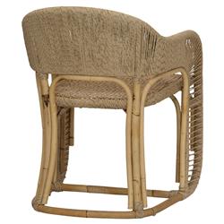 Rina Ellen Coastal Brown Rush Rattan Frame Dining Arm Chair|