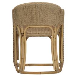 Rina Ellen Coastal Brown Rush Rattan Frame Dining Arm Chair|