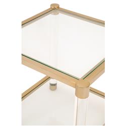 Rowan Modern Classic Glass Top Clear Acrylic Gold Metal Frame Side End Table|