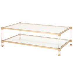 Rowan Modern Classic Glass Top Clear Acrylic Gold Metal Frame Rectangular Coffee Table|