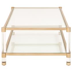 Rowan Modern Classic Glass Top Clear Acrylic Gold Metal Frame Rectangular Coffee Table|