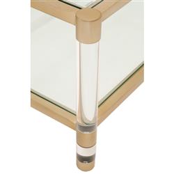 Rowan Modern Classic Glass Top Clear Acrylic Gold Metal Frame Rectangular Coffee Table|
