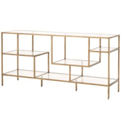 Ava Modern Classic Glass Brass Console Bookcase|