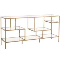 Ava Modern Classic Glass Brass Console Bookcase|