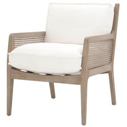 Elias Coastal Beach White Performance Grey Oak Frame Woven Rattan Arm Chair|