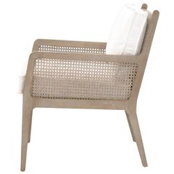 Elias Coastal Beach White Performance Grey Oak Frame Woven Rattan Arm Chair|