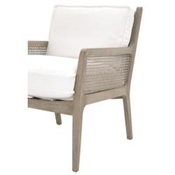 Elias Coastal Beach White Performance Grey Oak Frame Woven Rattan Arm Chair|