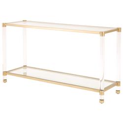 Rowan Modern Classic Glass Top Clear Acrylic Gold Metal Frame Console Table|