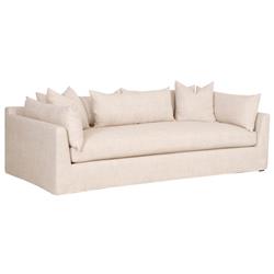 Nathan Modern Classic Beige Slipcovered Espresso Birch Wood Sofa|