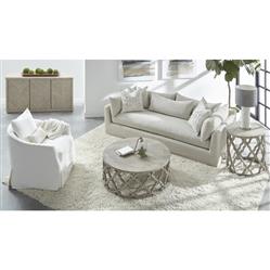 Nathan Modern Classic Beige Slipcovered Espresso Birch Wood Sofa|