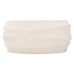 Mein Coastal Beach Ivory Textured Stonecast Round Outdoor Coffee Table|