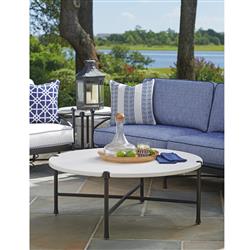 Pavlova French Ivory Stone Top Metal Round Outdoor Coffee Table|