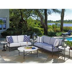 Pavlova French Ivory Stone Top Metal Round Outdoor End Table|