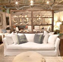 Cisco Home Seda Coastal Style Denim White Cotton Slip Cover Sofa - Small - 84"W|