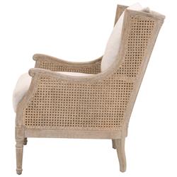 Beau French Country Beige Linen Blend Natural Cane Birch Wood Wing Arm Chair|