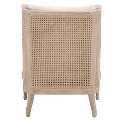 Beau French Country Beige Linen Blend Natural Cane Birch Wood Wing Arm Chair|