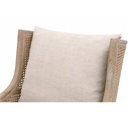 Beau French Country Beige Linen Blend Natural Cane Birch Wood Wing Arm Chair|