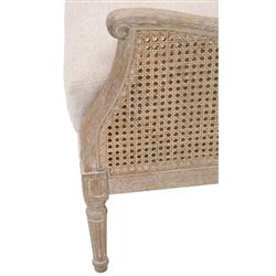 Beau French Country Beige Linen Blend Natural Cane Birch Wood Wing Arm Chair|