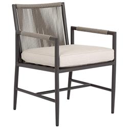 Aurora Mid Century Ash Cushion Aluminum Outdoor Dining Arm Chair|