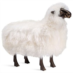 Seamus Modern Ivory Sheepskin Antique Bronze Sheep Statue|