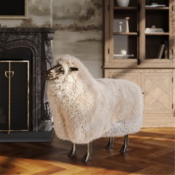 Seamus Modern Ivory Sheepskin Antique Bronze Sheep Statue
