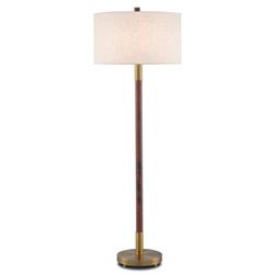Rolly Modern Classic Brown Wood Antique Brass Metal Floor Lamp|