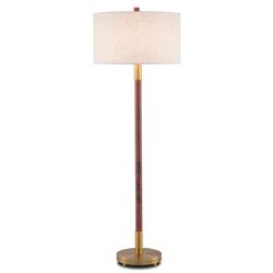 Rolly Modern Classic Brown Wood Antique Brass Metal Floor Lamp|