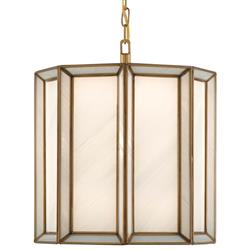 Farrah Hollywood Regency White Glass Antique Brass Pendant|