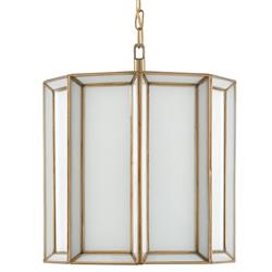 Farrah Hollywood Regency White Glass Antique Brass Pendant|
