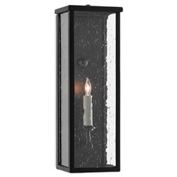 Tally Modern Classic Black Iron Glass Rectangular Outdoor Wall Sconce - Small|