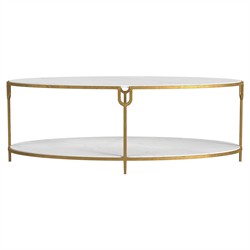 Lorcan Hollywood Regency Ivory Stone Oval Coffee Table|