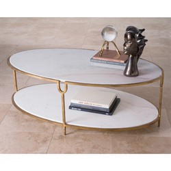 Lorcan Hollywood Regency Ivory Stone Oval Coffee Table|