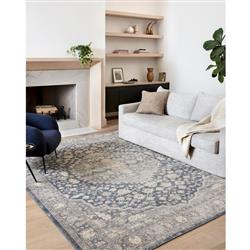 Teagan Global Bazaar Blue Grey Floral Patterned Rug - 3'4"x5'7"|