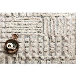 Jaxx Modern Classic Ivory Grey Wool Linear Patterned Shag Rug - 4'x6'|