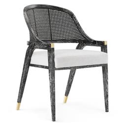 Edward Coastal White Linen Upholstered Black Mahogany Dining Arm Chair|