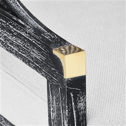 Edward Coastal White Linen Upholstered Black Mahogany Dining Arm Chair|