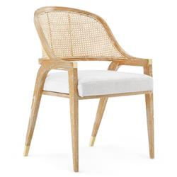 Edward Coastal White Upholstered Linen Mahogany Dining Arm Chair|
