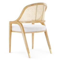 Edward Coastal White Upholstered Linen Mahogany Dining Arm Chair|