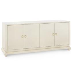 Meredith Modern Classic Beige Grasscloth Wood Media Cabinet|