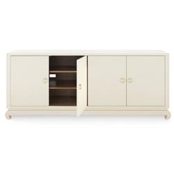 Meredith Modern Classic Beige Grasscloth Wood Media Cabinet|